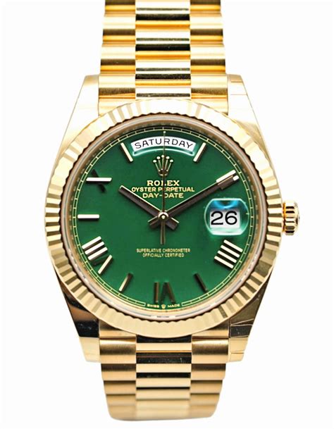 day date rolex gold green dial|40mm Rolex presidential.